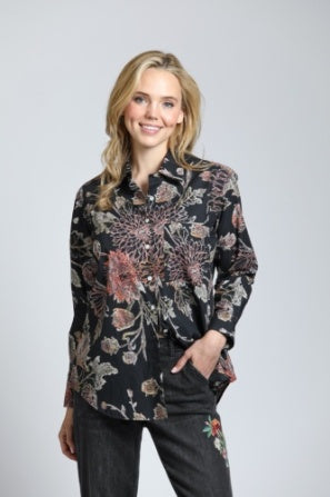 Boyfriend Button Up Shirt-Black Multi