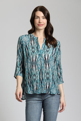 V-Neck Top W/Tassel-Turquoise