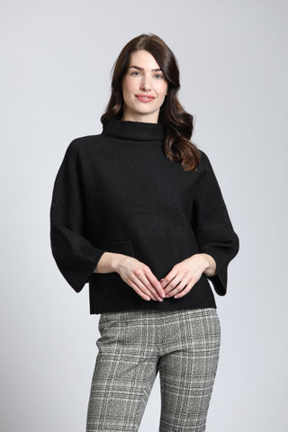 Funnel Neck Sweater W/Patch Pocket-Black