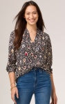 Spotted Dots Button Down Top-Black Multi