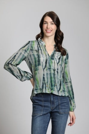 Half-Placket Pullover Blouse-Green