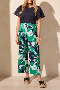 Pull On Ankle Pants W/Pleats-Kelly Green/Navy