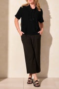 S/S Funnel Neck Top W/Drawcord-Black