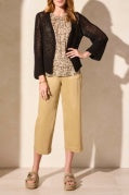 Bell Sleeve Open Stitch Sweater Cardigan-Black