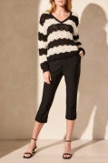 L/S V-Neck Crochet Swirl Stripe Sweater