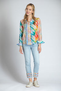 Button-Up Top W/Roll Up Sleeve-Multi