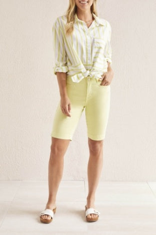 5 PKT Fly Front Bermuda Shorts W/Side Slits-Wild Lime