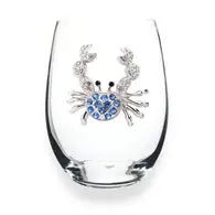 Blue Crab Jeweled Stemless Wine Glass