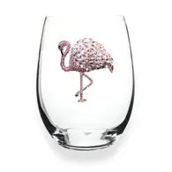 Flamingo Jeweled Stemless Wine Glass