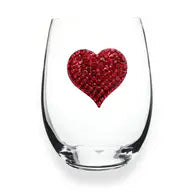 Red Heart Jeweled Stemless Wine Glass