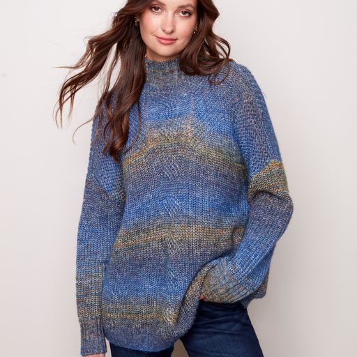 Cable Knit Space Dye Sweater-Navy